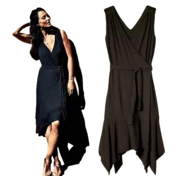 Athleta‎ Windward Wrap Dress Midi Flowy Black Stretchy Jersey Knit Size small - Picture 8 of 8